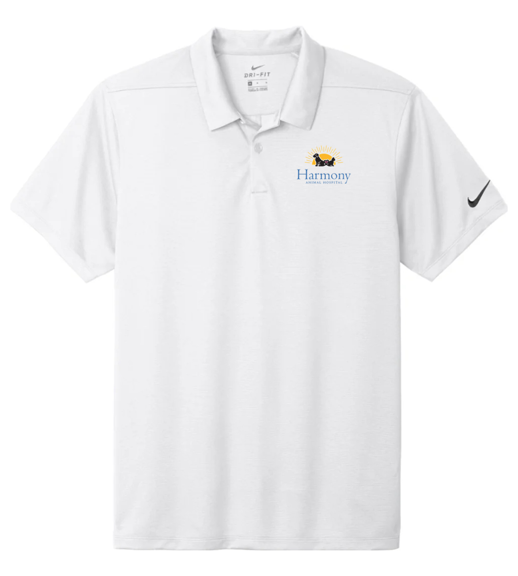 Nike Dry Essential Solid Polo White with Harmony Animal Hospital